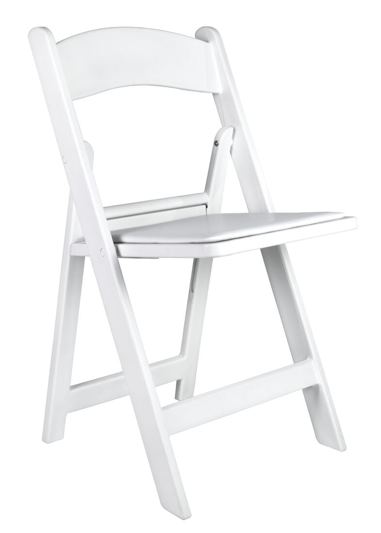 White SuperResin Folding Chair with Stainless Steel Hardware by Chivari, Maximum 800 lbs. Static Weight Capacity CFRWS-AX-T