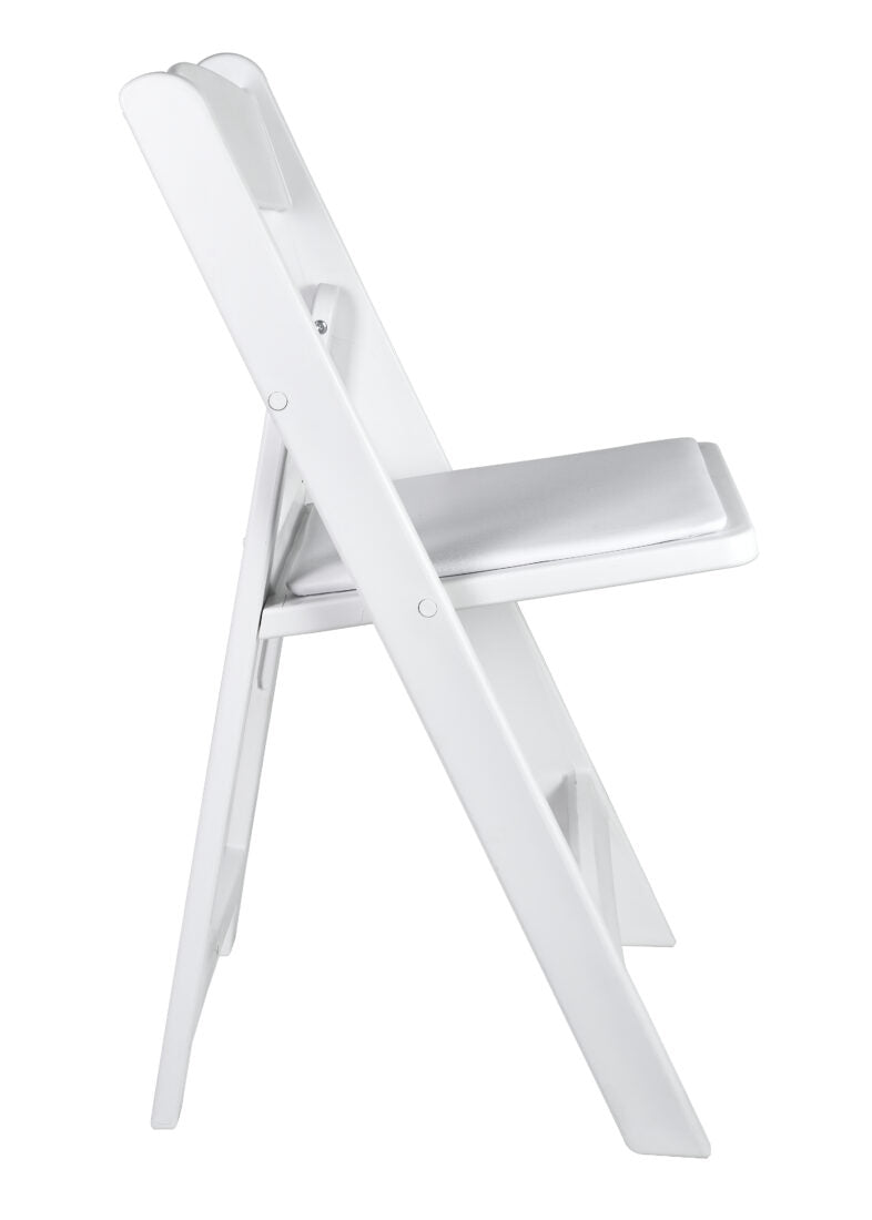 White SuperResin Folding Chair with Stainless Steel Hardware by Chivari, Maximum 800 lbs. Static Weight Capacity CFRWS-AX-T