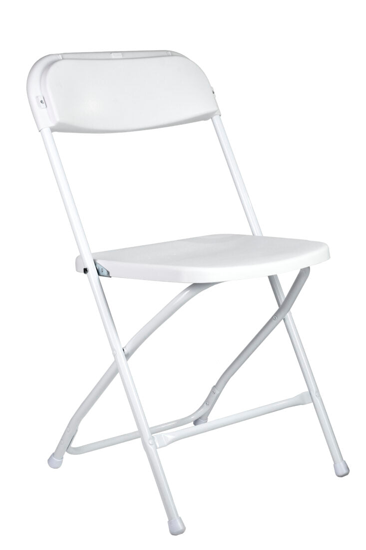 White Folding Chair (Steel-Poly Chair) by Chiavari, Minimum 660 lbs. Capacity CFPW-CX-T