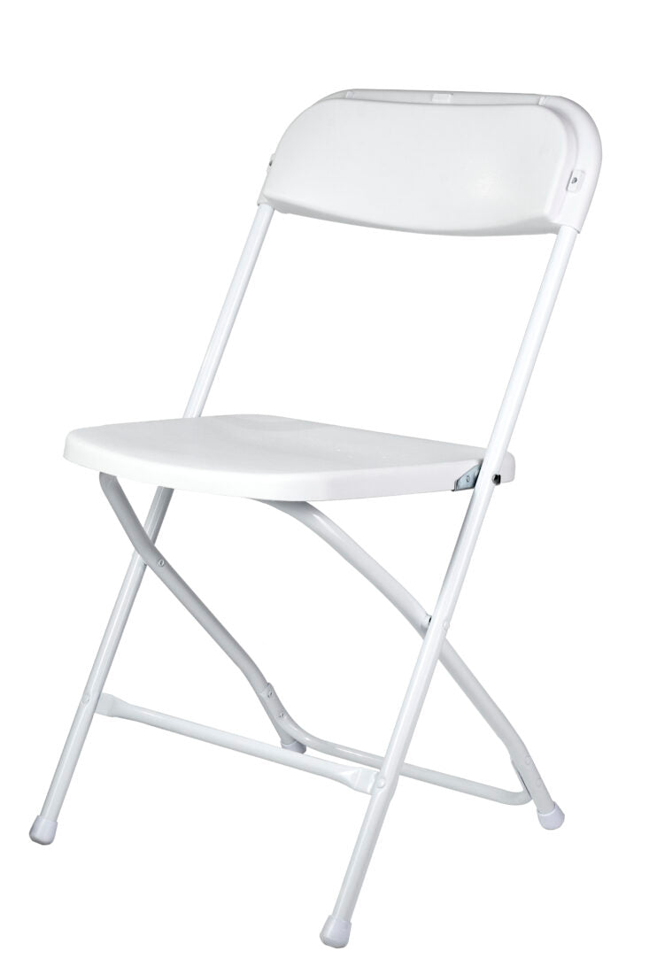 White Folding Chair (Steel-Poly Chair) by Chiavari, Minimum 660 lbs. Capacity CFPW-CX-T