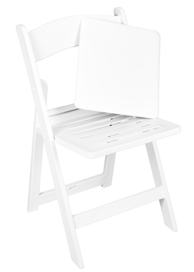 White Resin Folding Chair with Slatted Seat and White Padded Seat – 2N1 (Per Chair Price Shown – Sold Only in Quantities of 4) CFRW2N1-SLATTED-CX-T