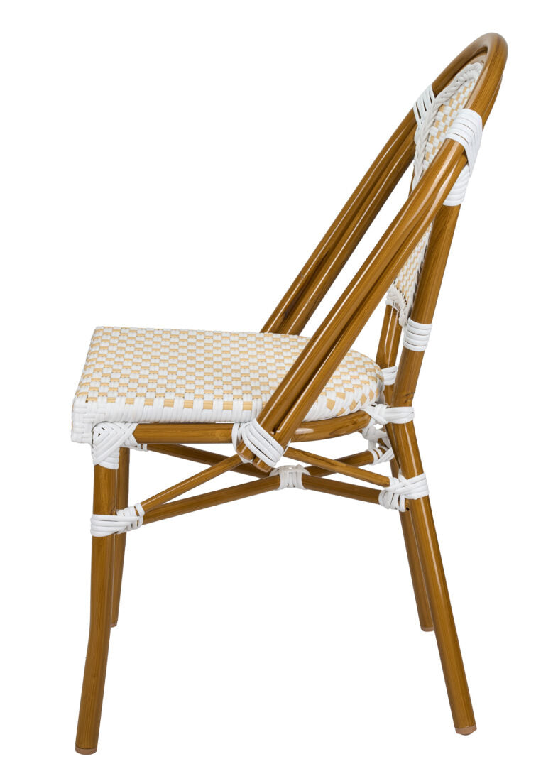 White and Beige French Bistro Patio Dining Chair