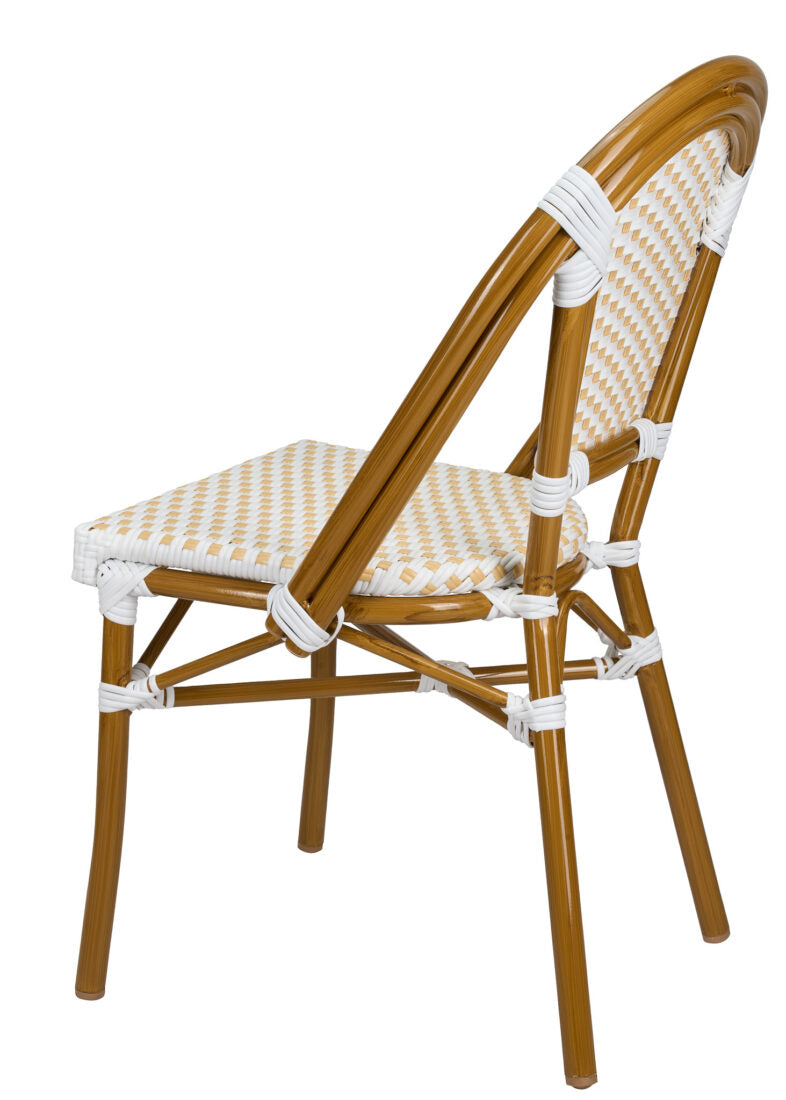 White and Beige French Bistro Patio Dining Chair