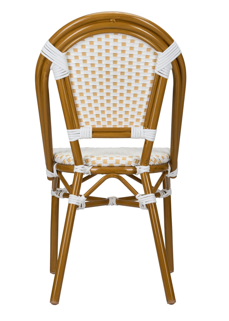 White and Beige French Bistro Patio Dining Chair