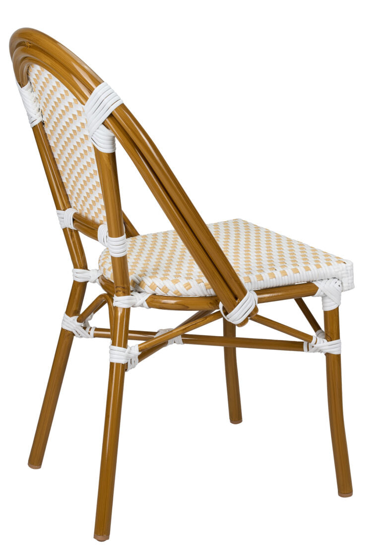 White and Beige French Bistro Patio Dining Chair