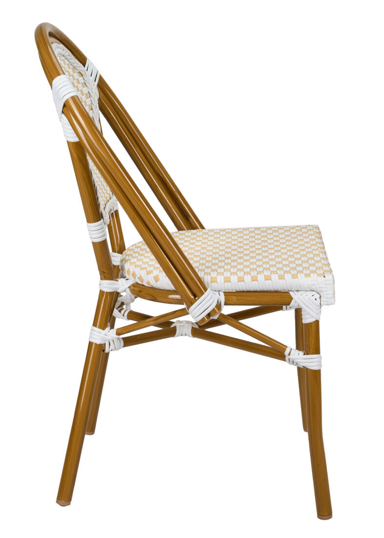 White and Beige French Bistro Patio Dining Chair