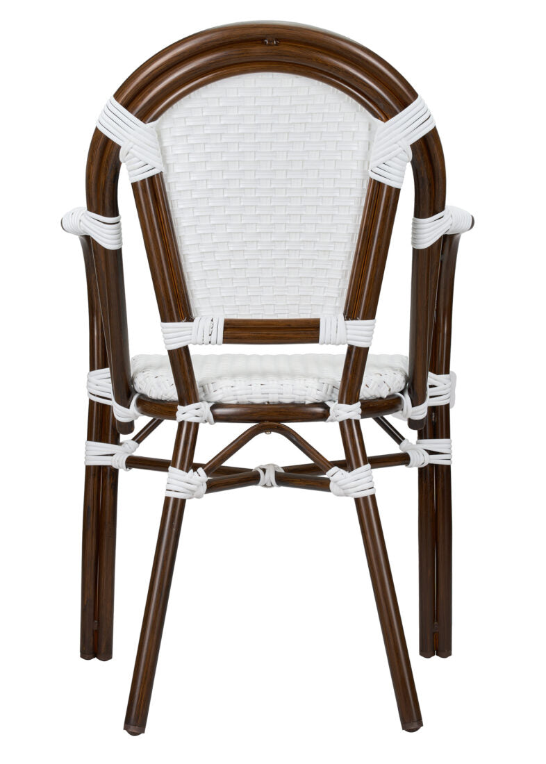 White on White French Bistro Patio Dining Chair with Arms