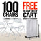 100 Pack White Plastic Folding Chair and Cart Bundle