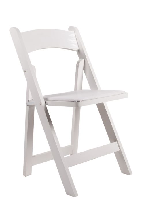 Samson Series White Wood Folding Chair with White Vinyl Padded Seat