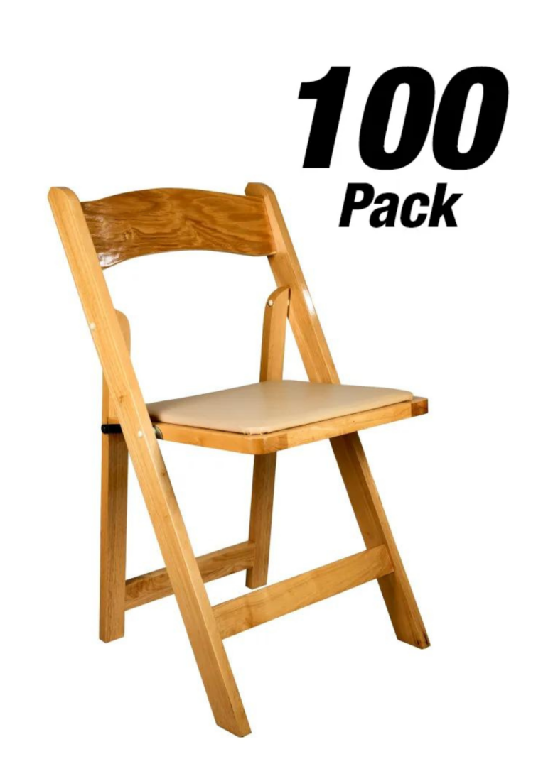 100 Chair Pack, Natural ToughWood Folding Chair with Tan Cushion by Chivari CFWN-TAN-AX-T-100