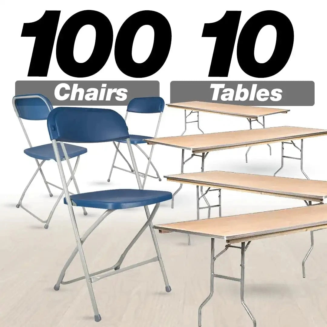 Chivari 100 Pack Blue Plastic Folding Chair and 10 96