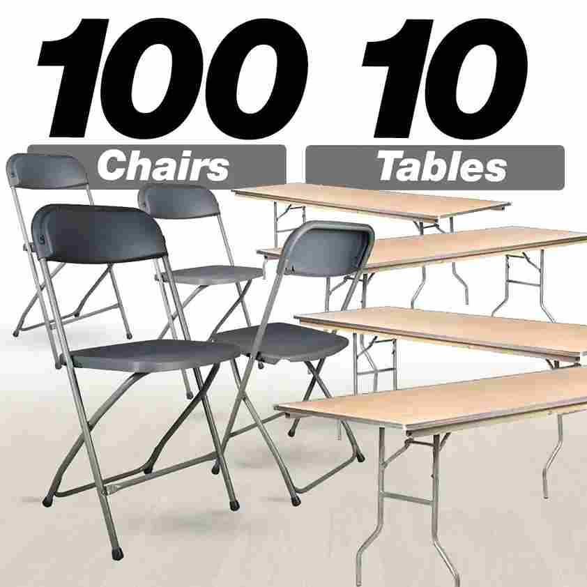 Chivari 100 Pack Black Plastic Folding Chair and 10 96