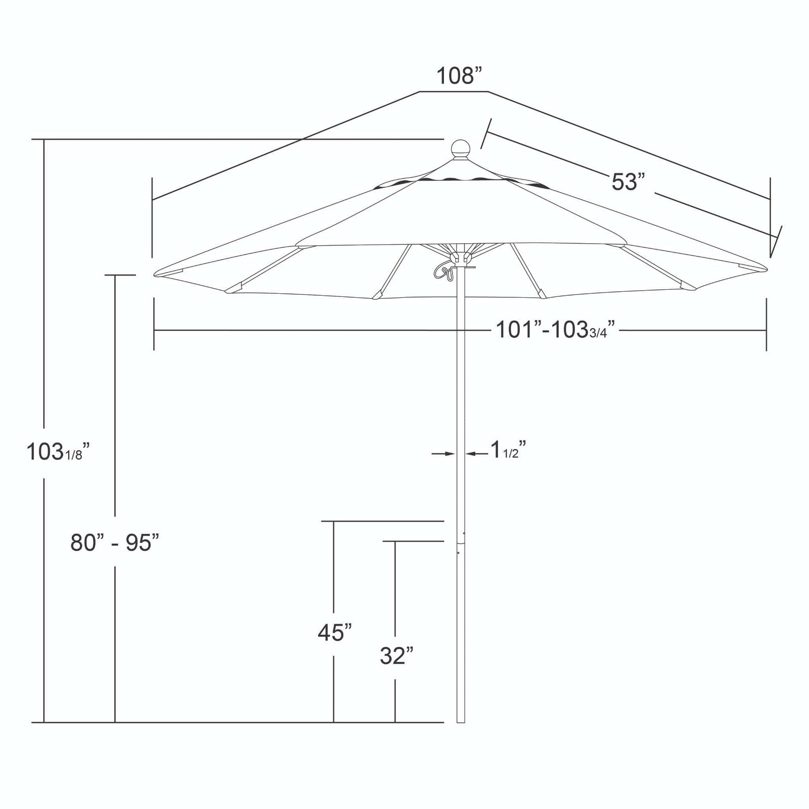California Umbrellas Tuscan 9' Patio Umbrella Bronze Pole, Sunbrella Canopy CAL-ALTO908117-5417