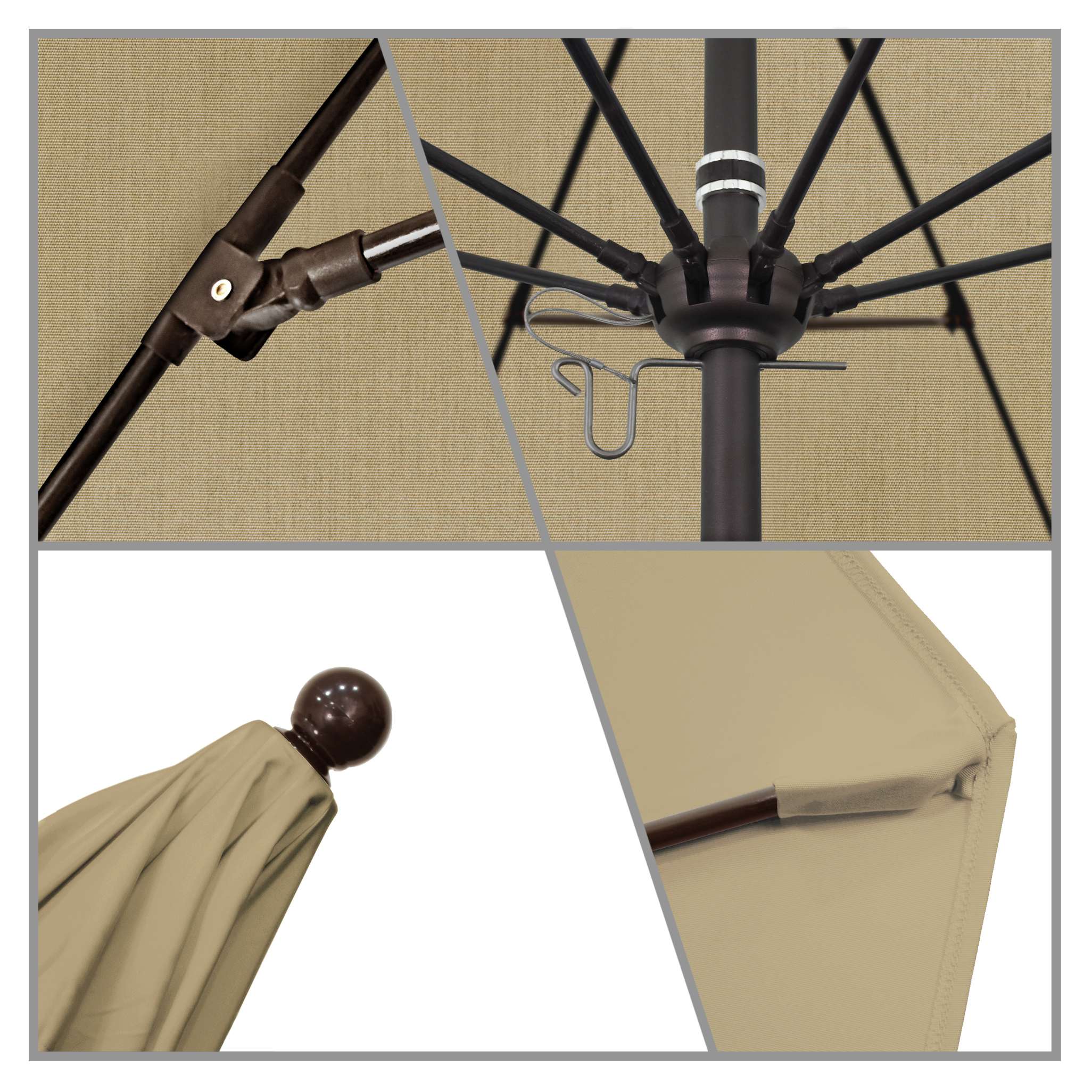 California Umbrellas Heather Beige 9' Patio Umbrella Bronze Pole, Sunbrella Canopy CAL-ALTO908117-5476