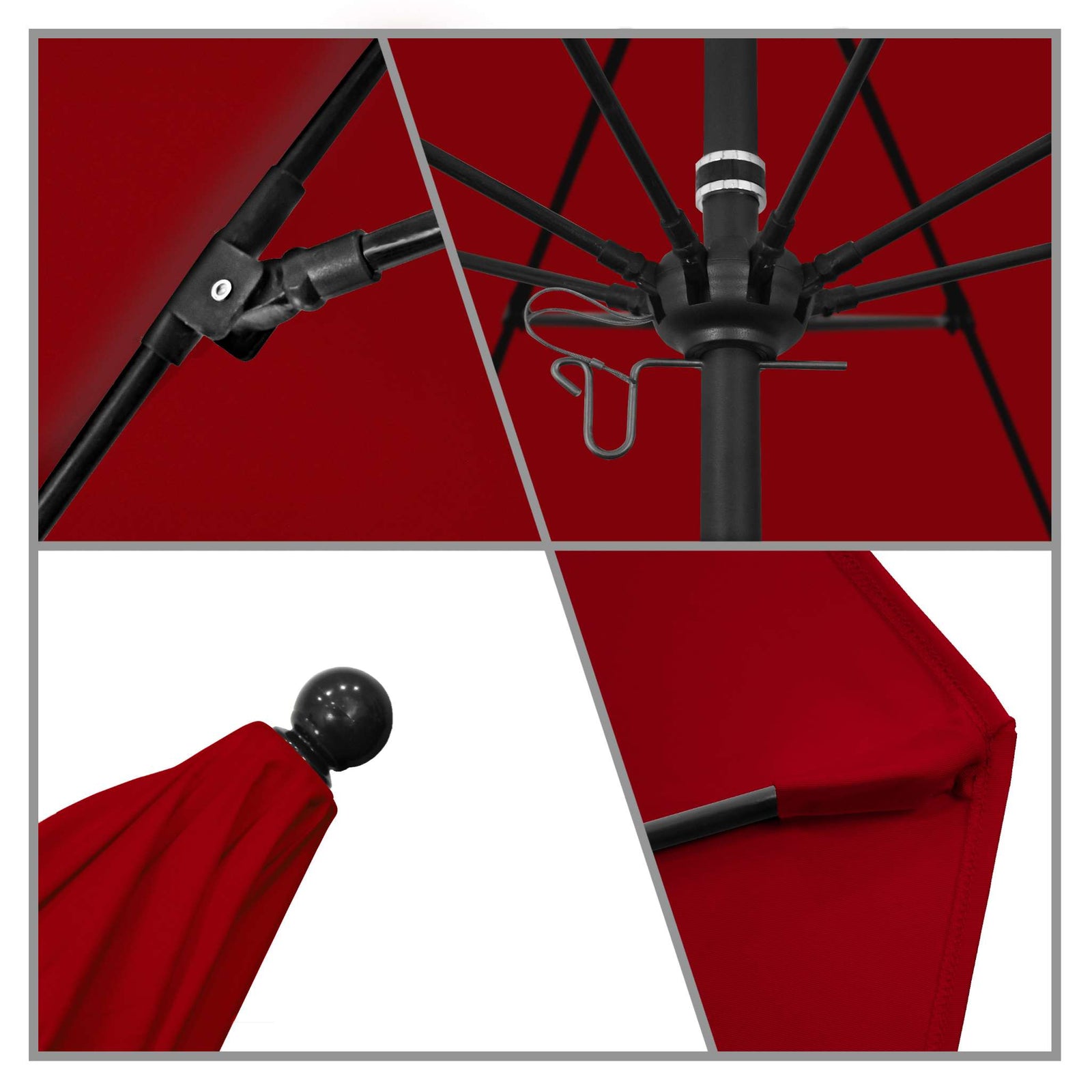 California Umbrellas Jockey Red 9' Patio Umbrella Black Pole, Sunbrella Canopy CAL-ALTO908302-5403