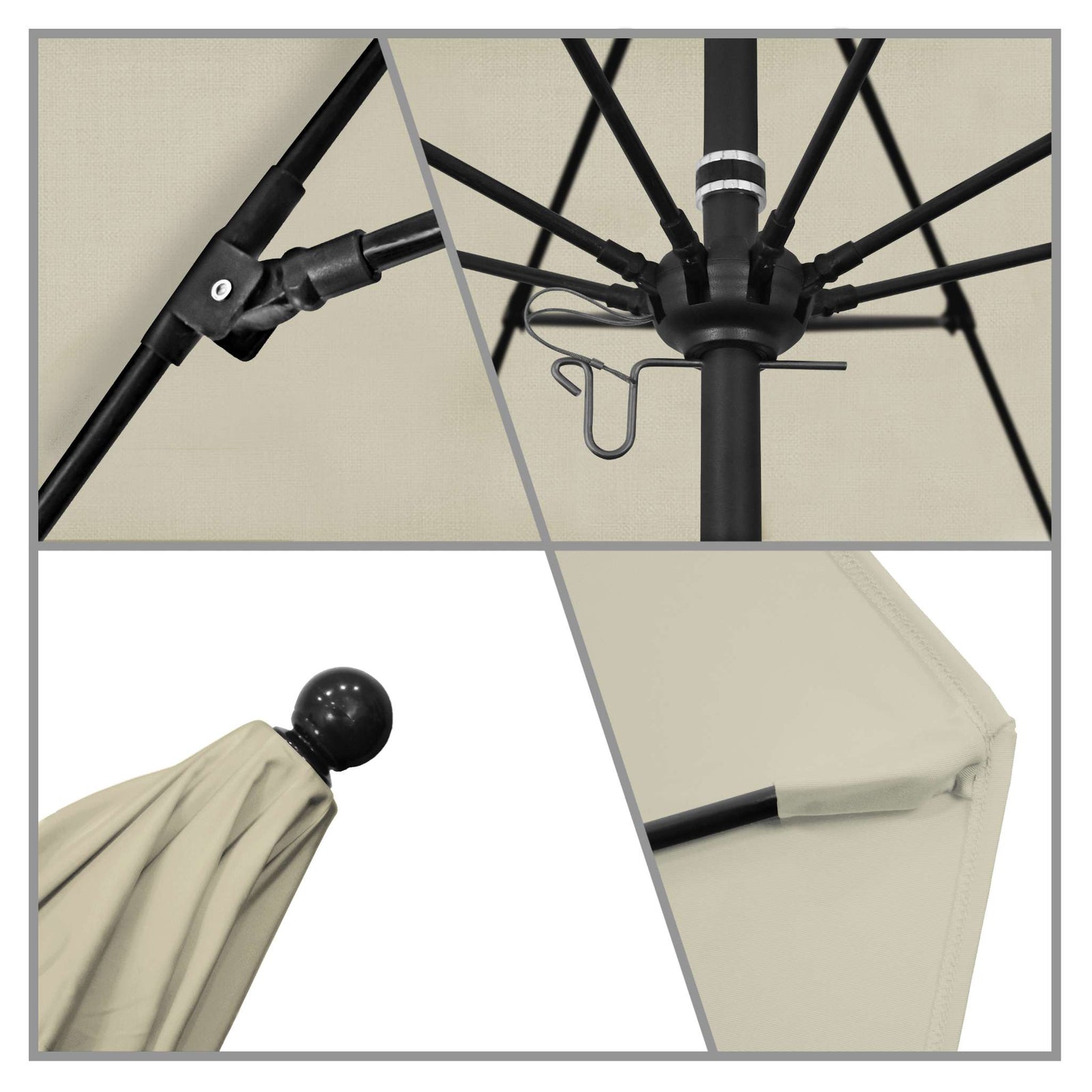 California Umbrellas Antique Beige 9' Patio Umbrella Black Pole, Sunbrella Canopy CAL-ALTO908302-5422