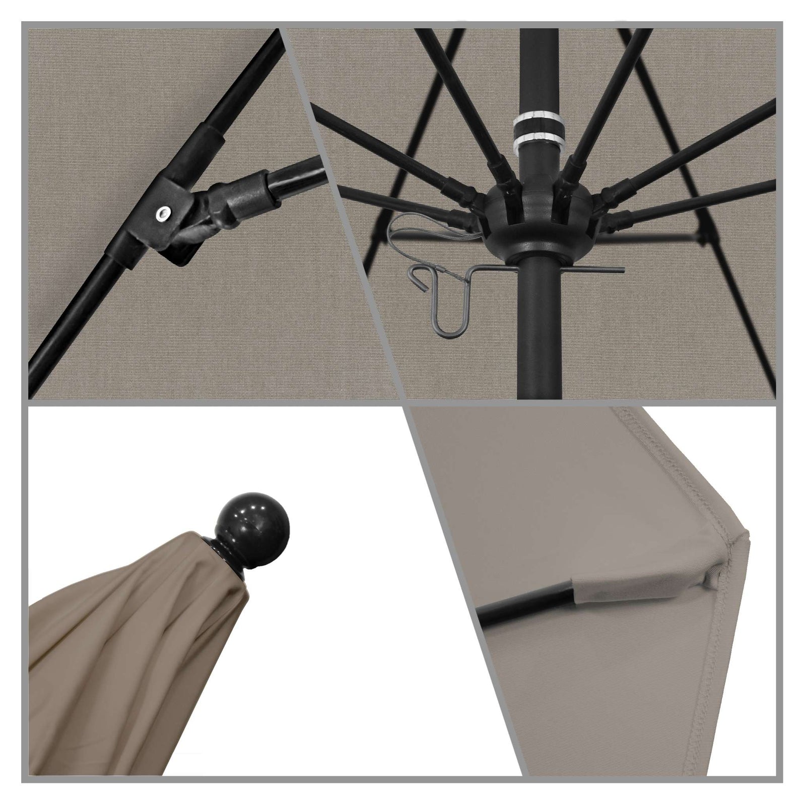 California Umbrellas Taupe 9' Patio Umbrella Black Pole, Sunbrella Canopy CAL-ALTO908302-5461