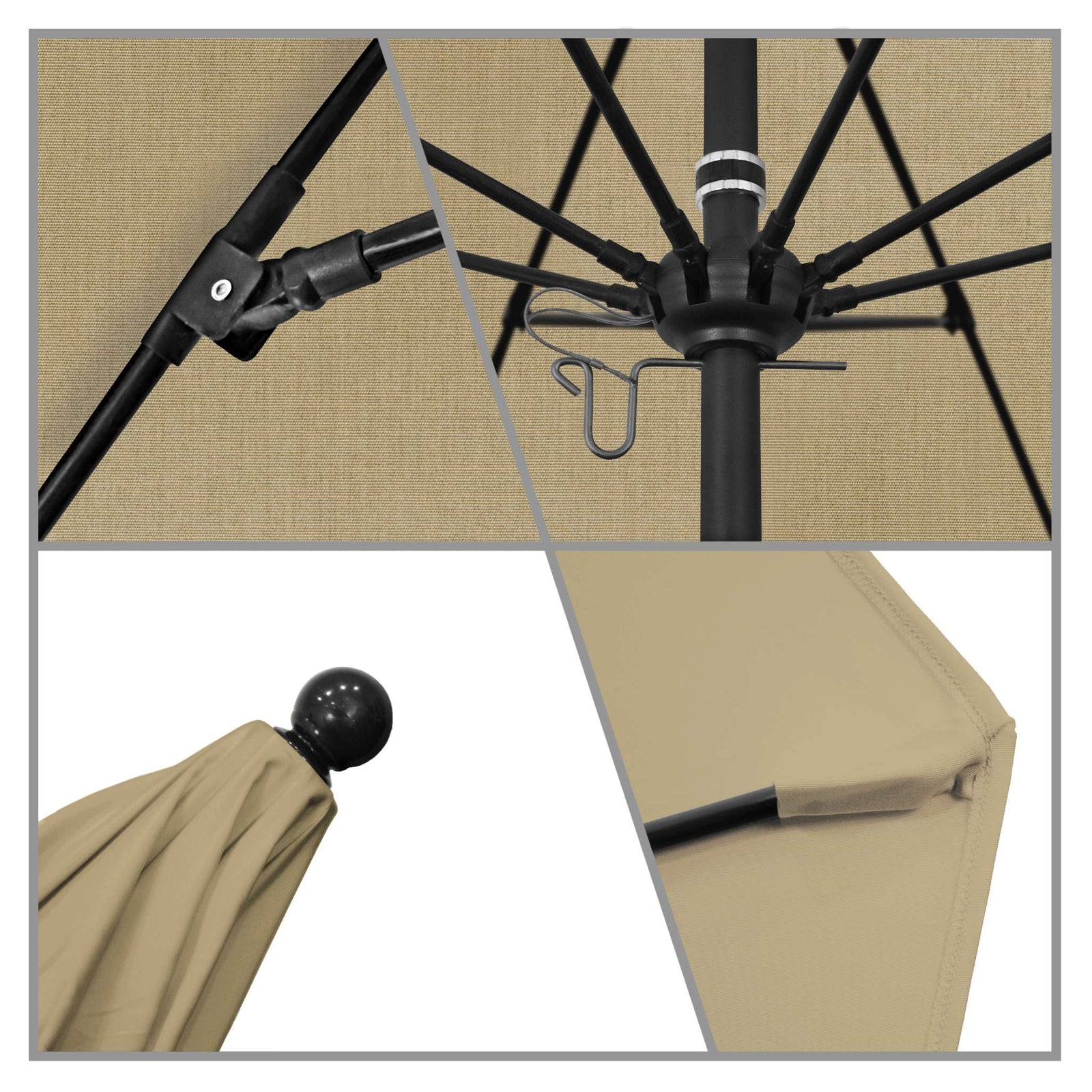 California Umbrellas Heather Beige 9' Patio Umbrella Black Pole, Sunbrella Canopy CAL-ALTO908302-5476