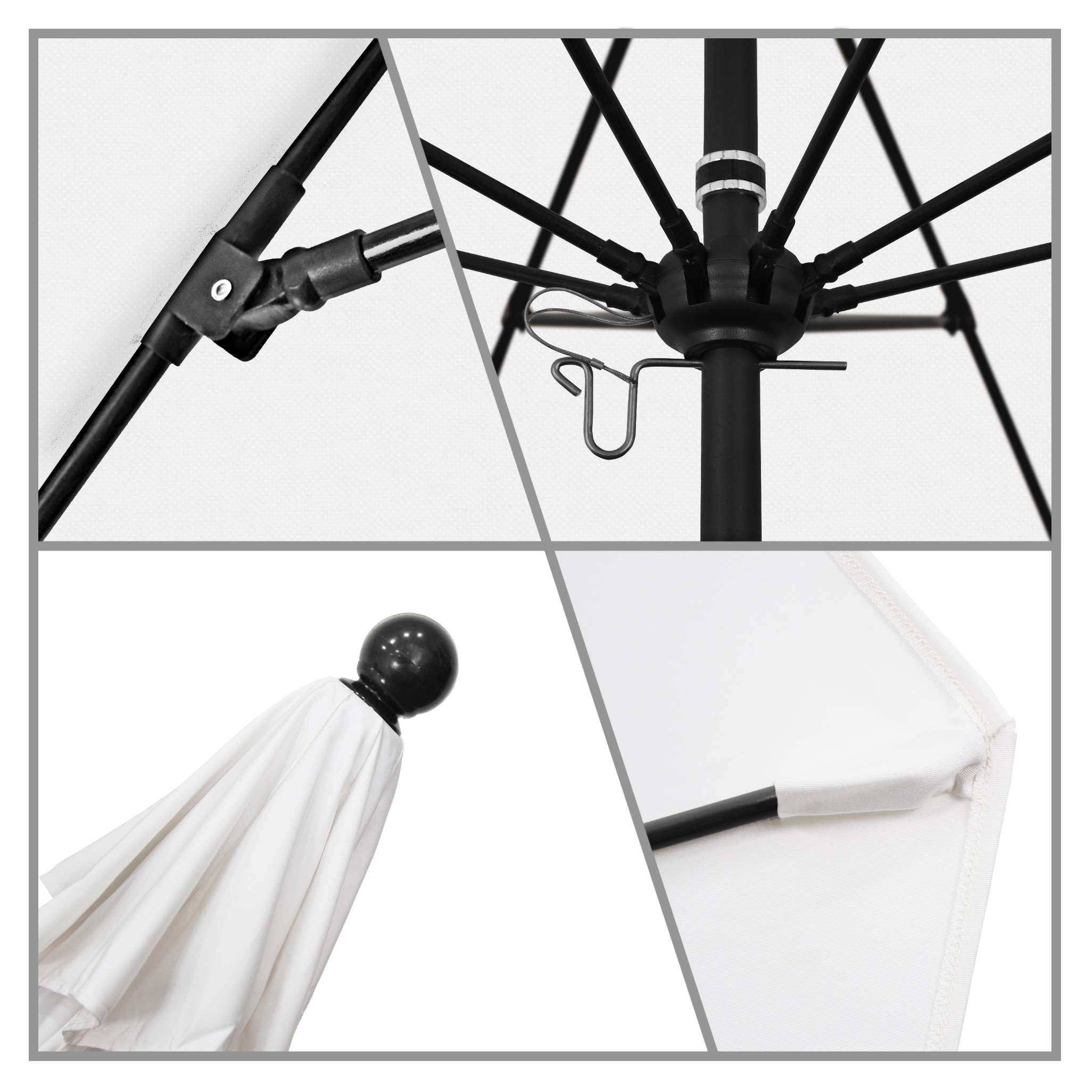 California Umbrellas White 9' Patio Umbrella Black Pole, Olefin Canopy CAL-ALTO908302-F04