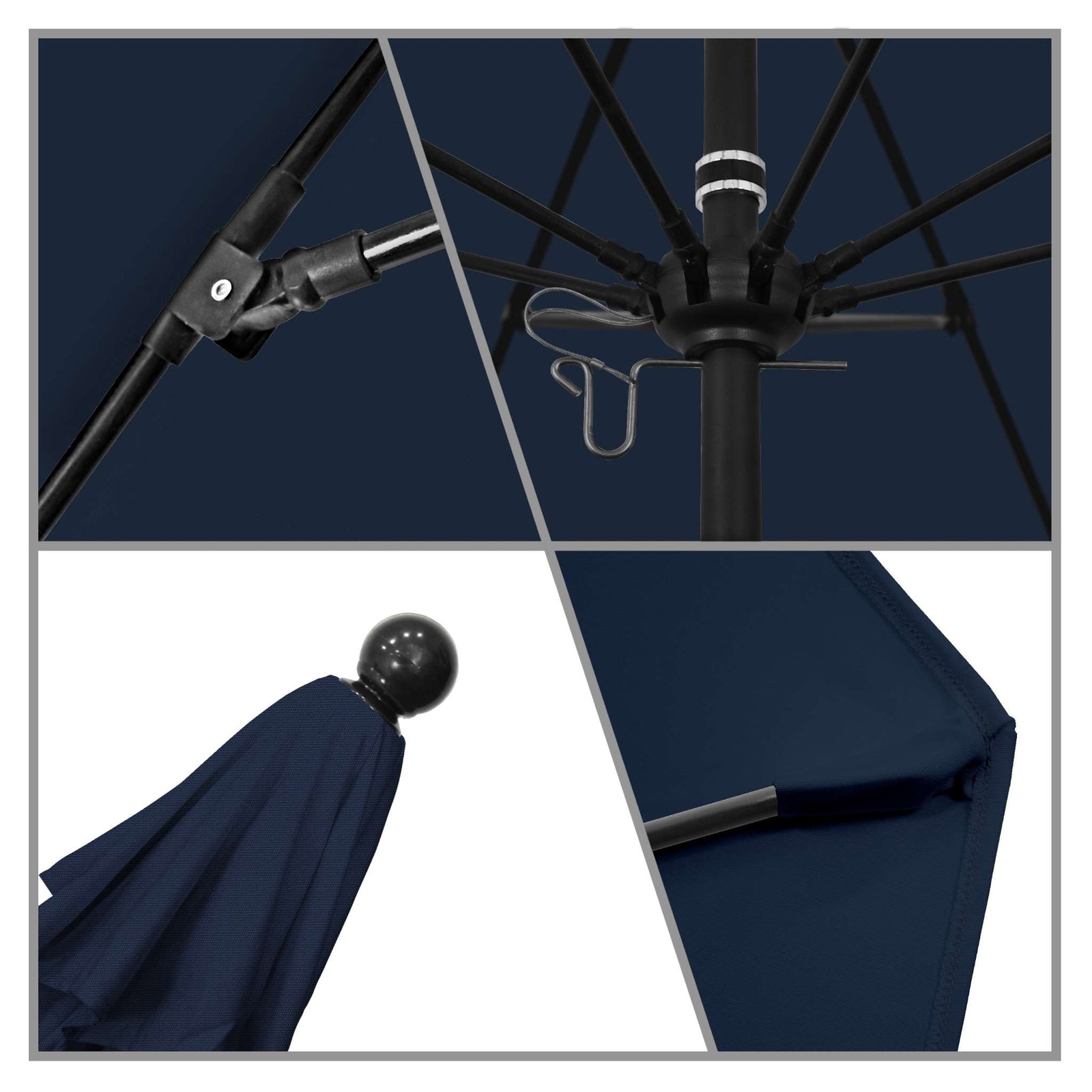 California Umbrellas Navy Blue 9' Patio Umbrella Black Pole, Olefin Canopy CAL-ALTO908302-F09