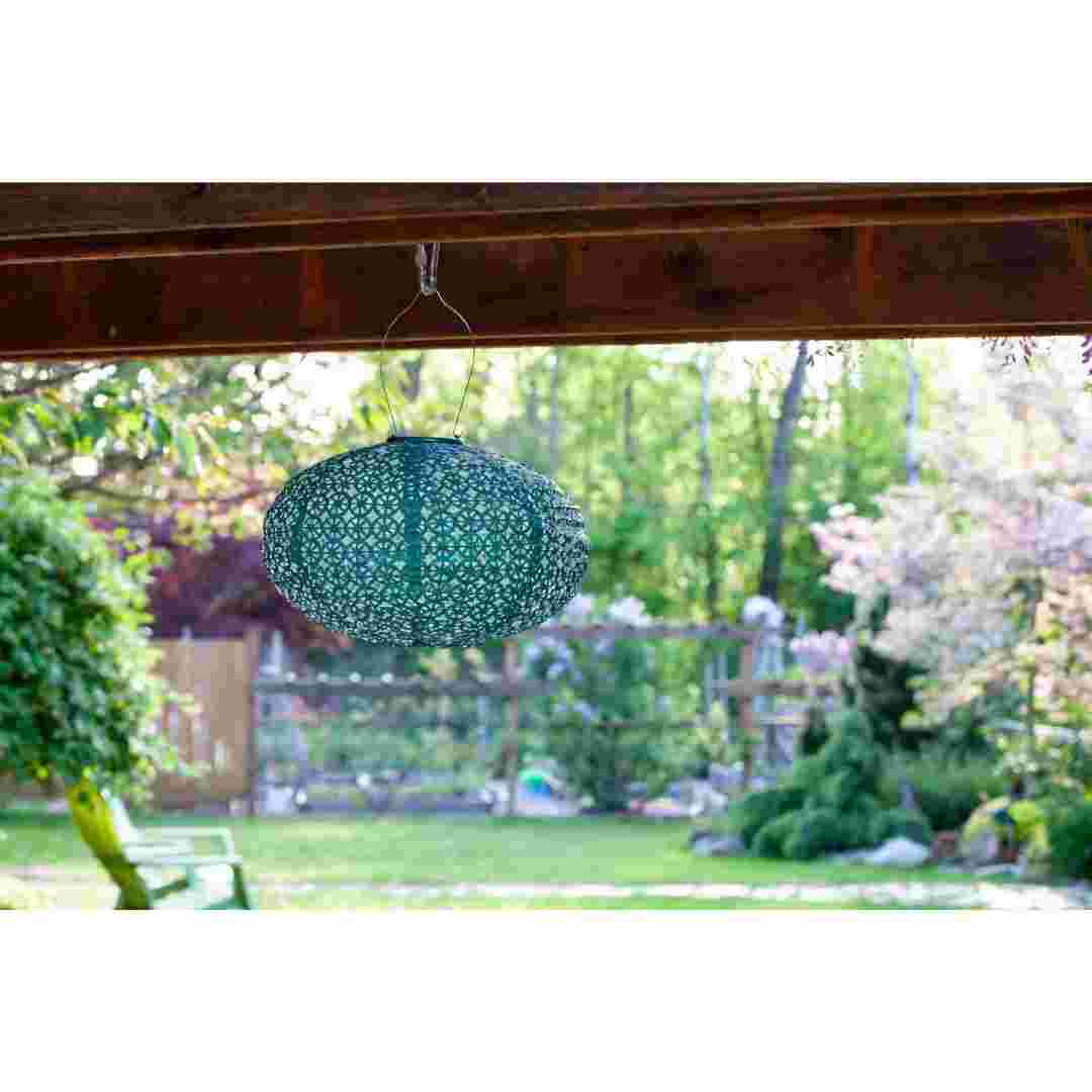 Allsop Metallic Emerald Allsop Oval Wagon Wheel 14" x 9" Solar Lantern ASP-32027