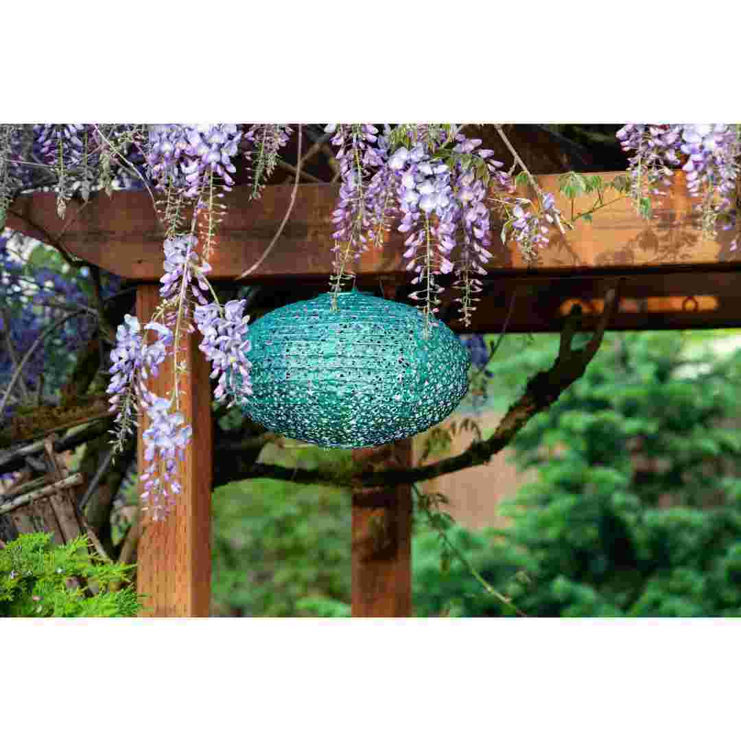 Allsop Metallic Emerald Allsop Oval Wagon Wheel 14" x 9" Solar Lantern ASP-32027