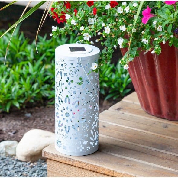 Allsop White Allsop Bloom Lantern Punched Metal Solar Light ASP-32161