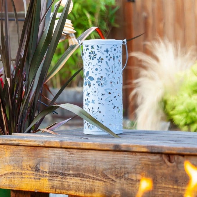 Allsop White Allsop Bloom Lantern Punched Metal Solar Light ASP-32161