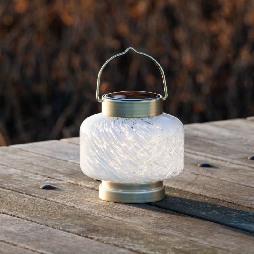 Allsop White Square Allsop Boaters Lantern Hand Blown Glass Solar Lantern ASP-32407