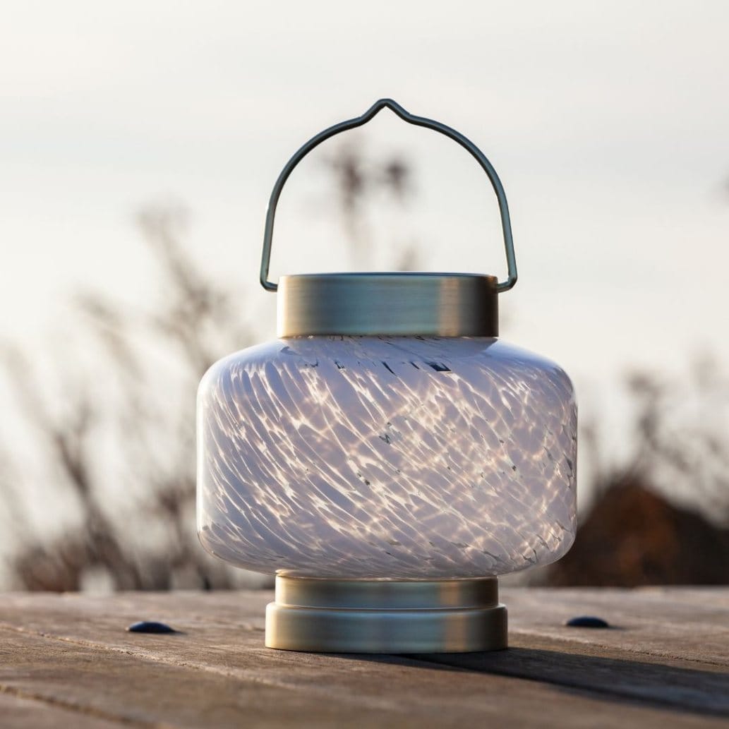 Allsop White Square Allsop Boaters Lantern Hand Blown Glass Solar Lantern ASP-32407