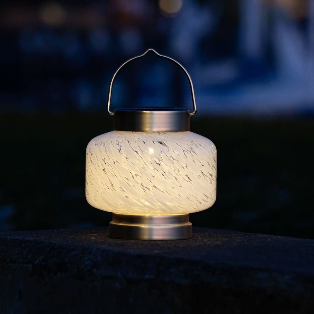 Allsop White Square Allsop Boaters Lantern Hand Blown Glass Solar Lantern ASP-32407