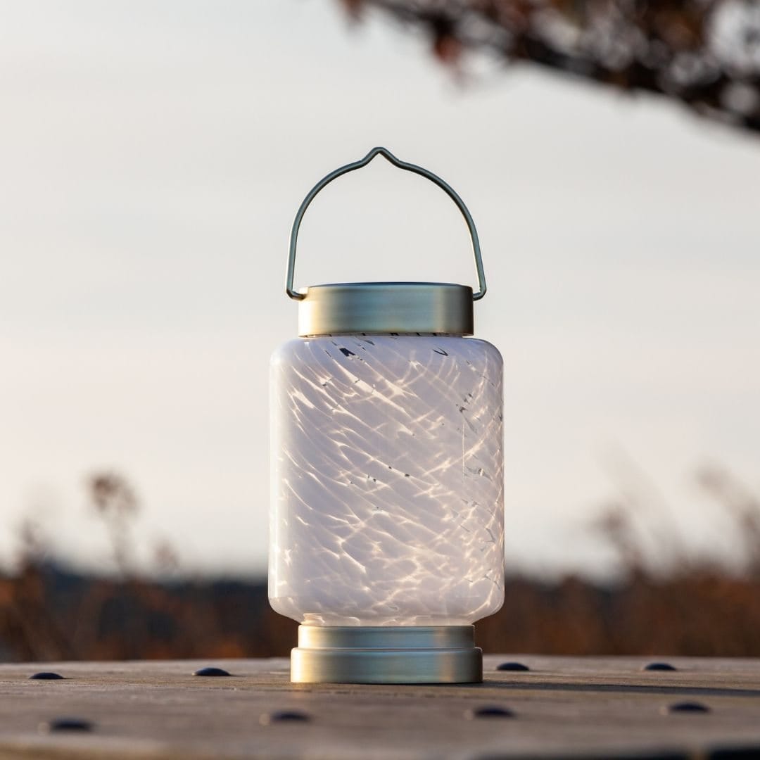 Allsop White Cylinder Allsop Boaters Lantern Hand Blown Glass Solar Lantern ASP-32408