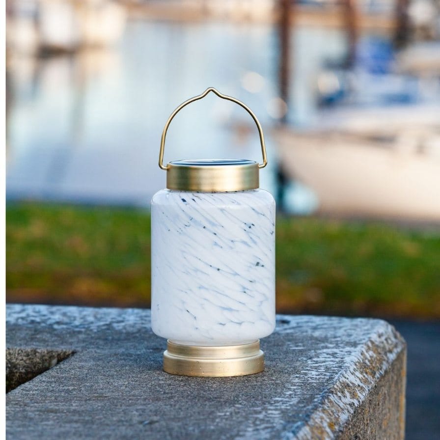 Allsop White Cylinder Allsop Boaters Lantern Hand Blown Glass Solar Lantern ASP-32408