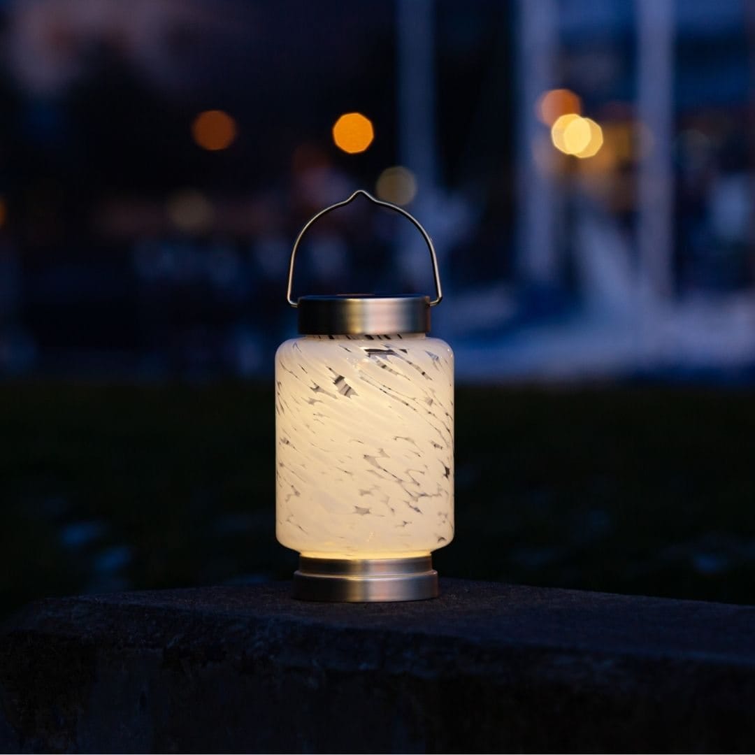 Allsop White Cylinder Allsop Boaters Lantern Hand Blown Glass Solar Lantern ASP-32408
