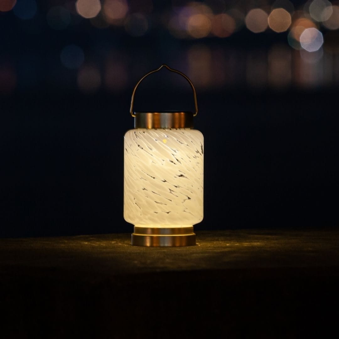 Allsop White Cylinder Allsop Boaters Lantern Hand Blown Glass Solar Lantern ASP-32408