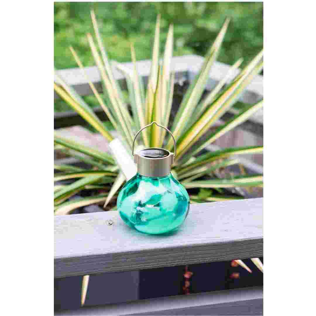 Allsop Teal Allsop Tea Lantern Hand Blown Glass Solar Lantern ASP-32859