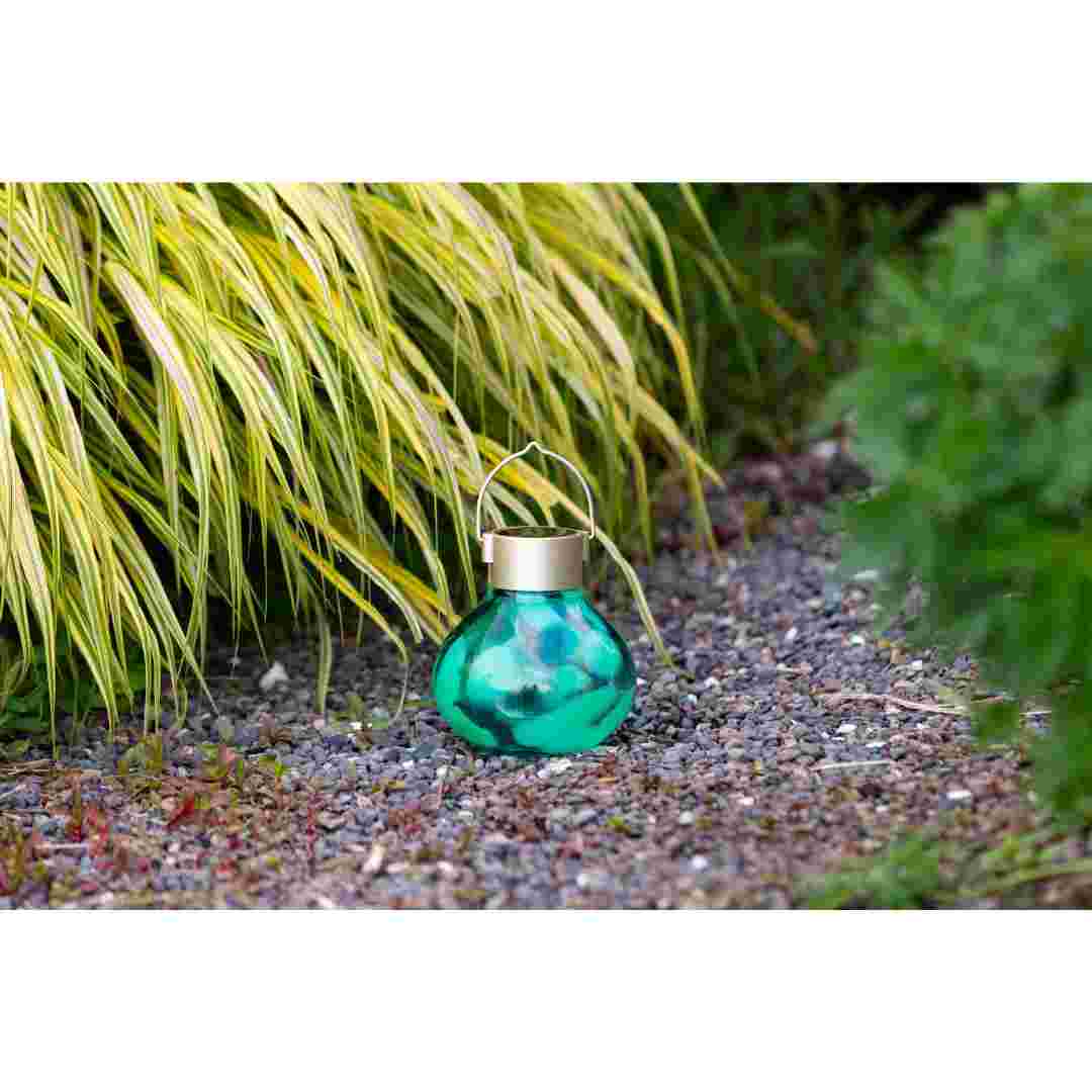 Allsop Teal Allsop Tea Lantern Hand Blown Glass Solar Lantern ASP-32859