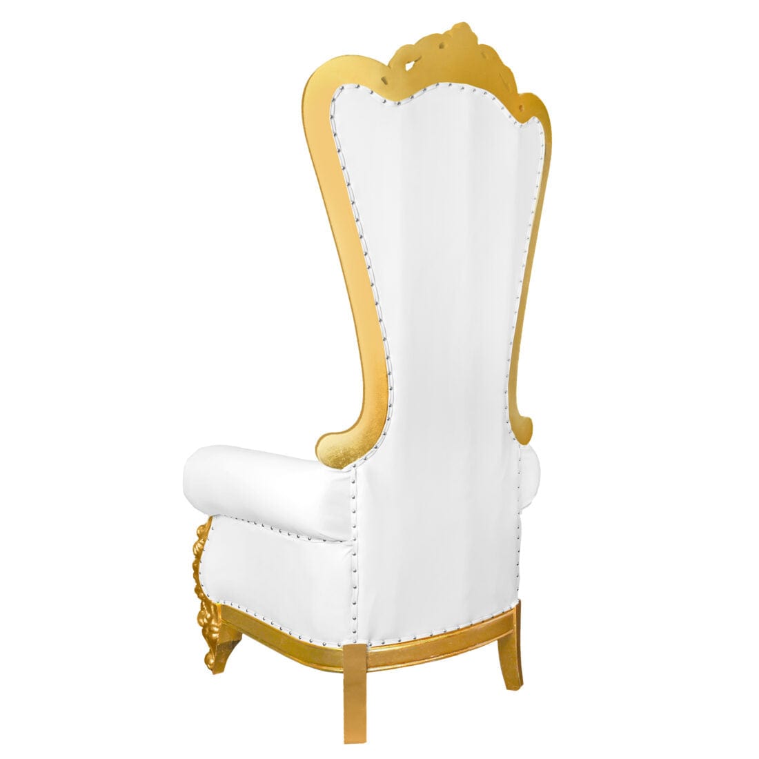 Chivari Throne Chair Wood Gold Frame White Vinyl Cushions CTWGW-ZG-T