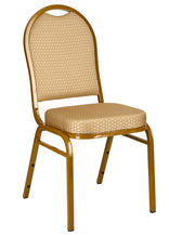 Beige Patterned Fabric Gold Steel Frame Dome Back Banquet Chair