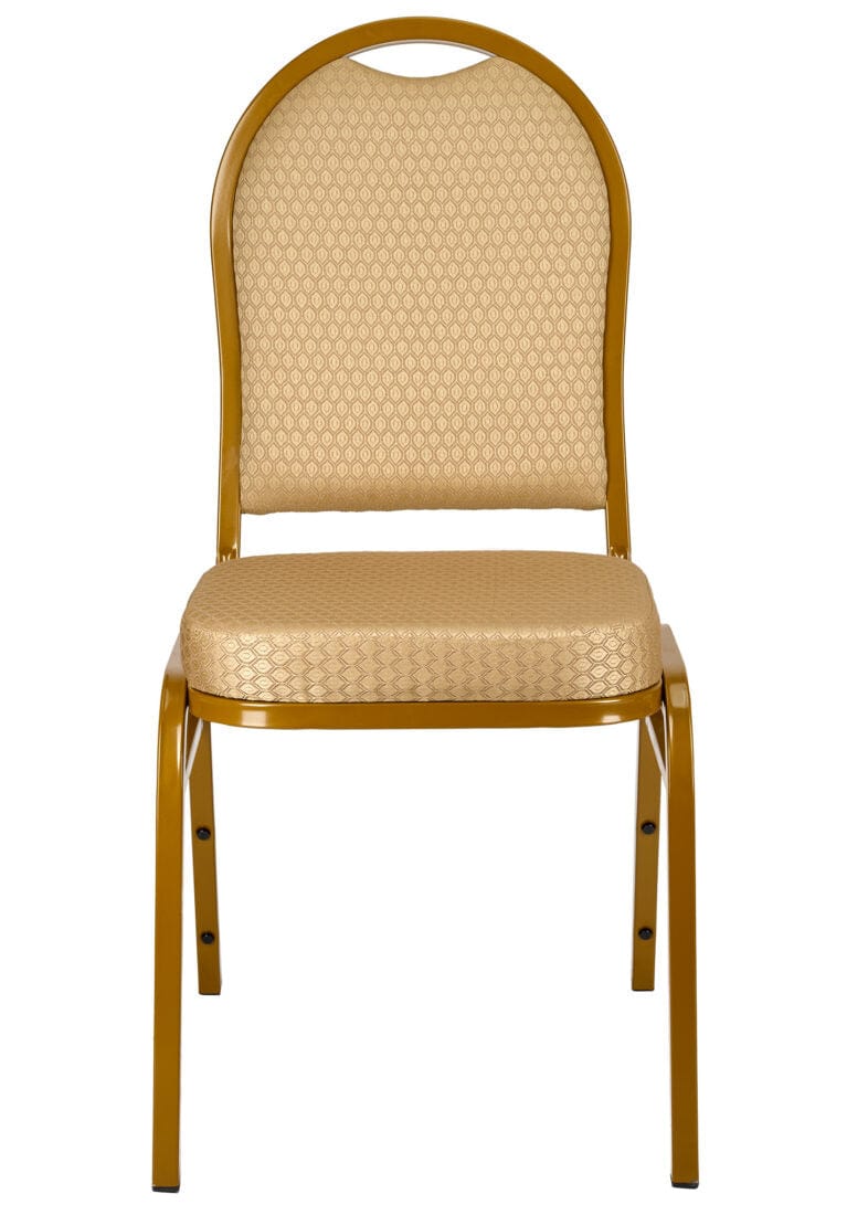 Chivari Beige Patterned Fabric Gold Steel Frame Dome Back Banquet Chair CQDFBE-ZF-T