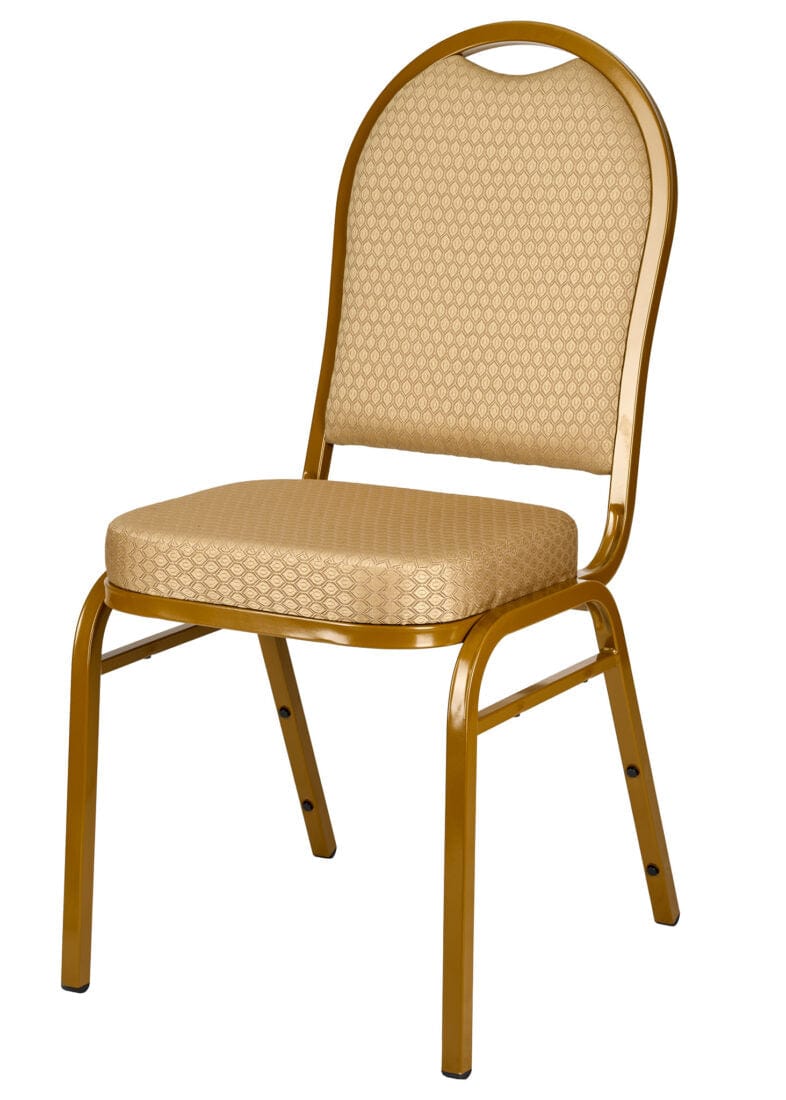 Chivari Beige Patterned Fabric Gold Steel Frame Dome Back Banquet Chair CQDFBE-ZF-T
