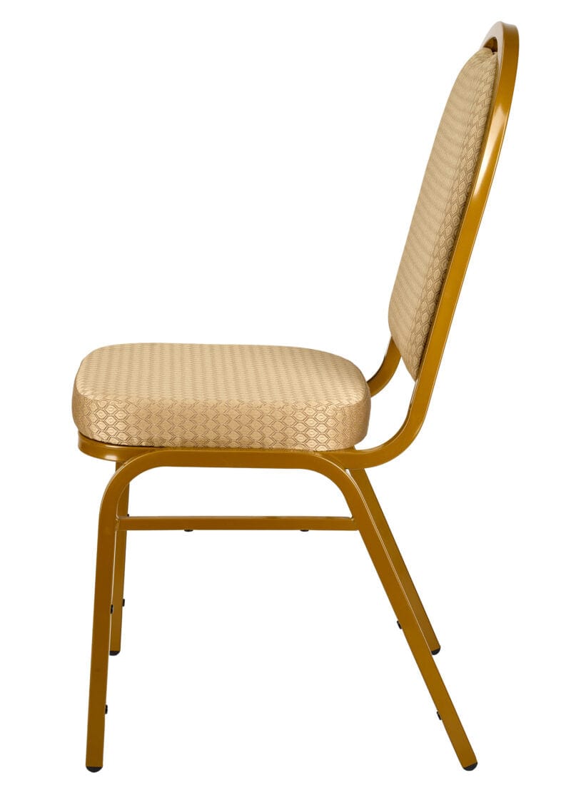 Chivari Beige Patterned Fabric Gold Steel Frame Dome Back Banquet Chair CQDFBE-ZF-T