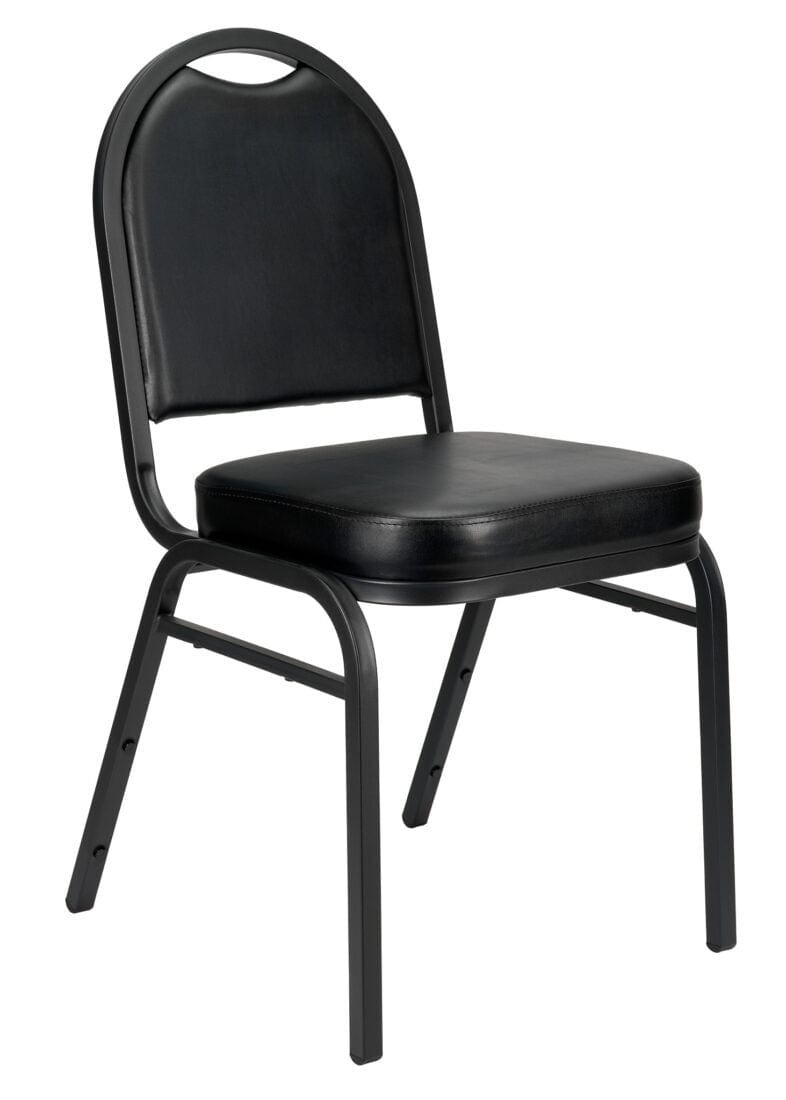 Black Vinyl Black Steel Frame Dome Back Banquet Chair