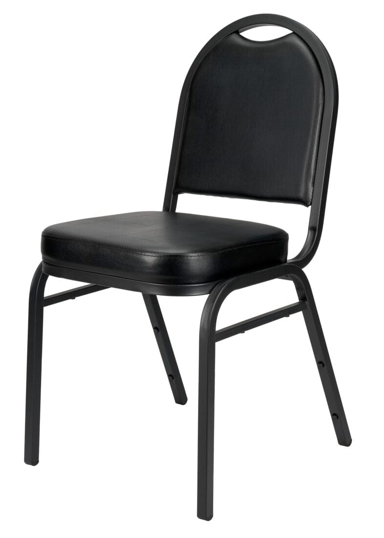 Chivari Black Vinyl Black Steel Frame Dome Back Banquet Chair CQDVBB-ZF-T