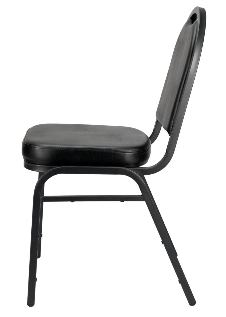 Chivari Black Vinyl Black Steel Frame Dome Back Banquet Chair CQDVBB-ZF-T
