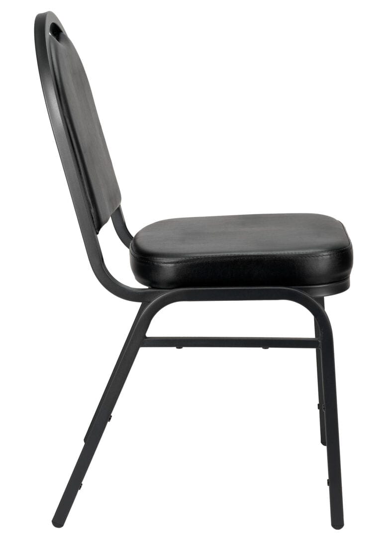 Chivari Black Vinyl Black Steel Frame Dome Back Banquet Chair CQDVBB-ZF-T