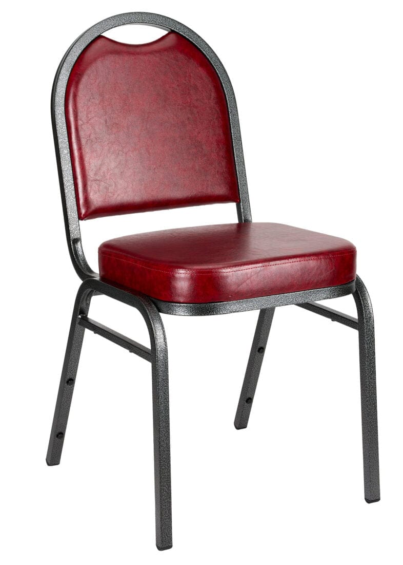 Burgundy Vinyl Silver Steel Frame Dome Back Banquet Chair