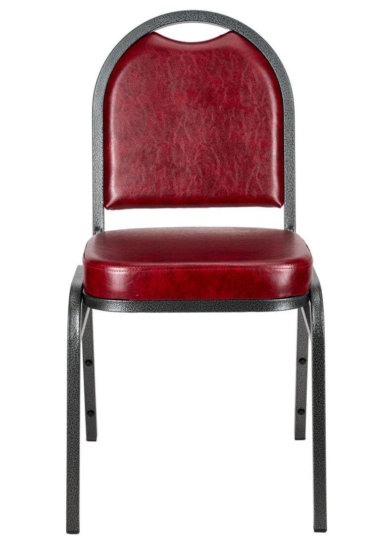 Burgundy Vinyl Silver Steel Frame Dome Back Banquet Chair