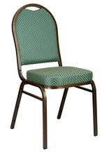 Green Patterned Fabric Gold Vein Steel Frame Dome Back Banquet Chair