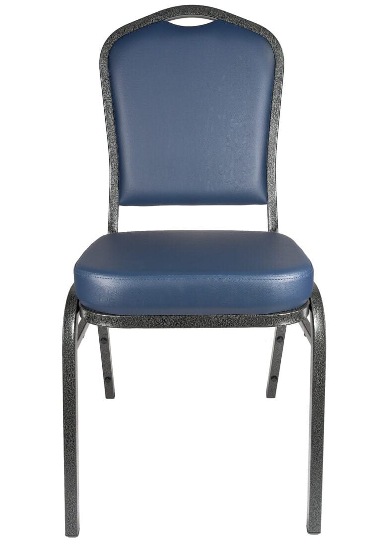 Chivari Navy Blue Vinyl Silver Vein Steel Frame Crown Back Banquet Chair CQCVBLU-ZF-T